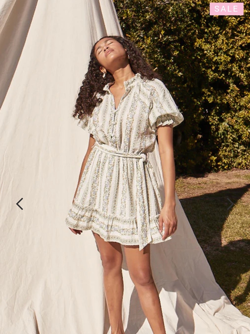 SAYLOR Cream Mini Dress with Green Floral Stripe